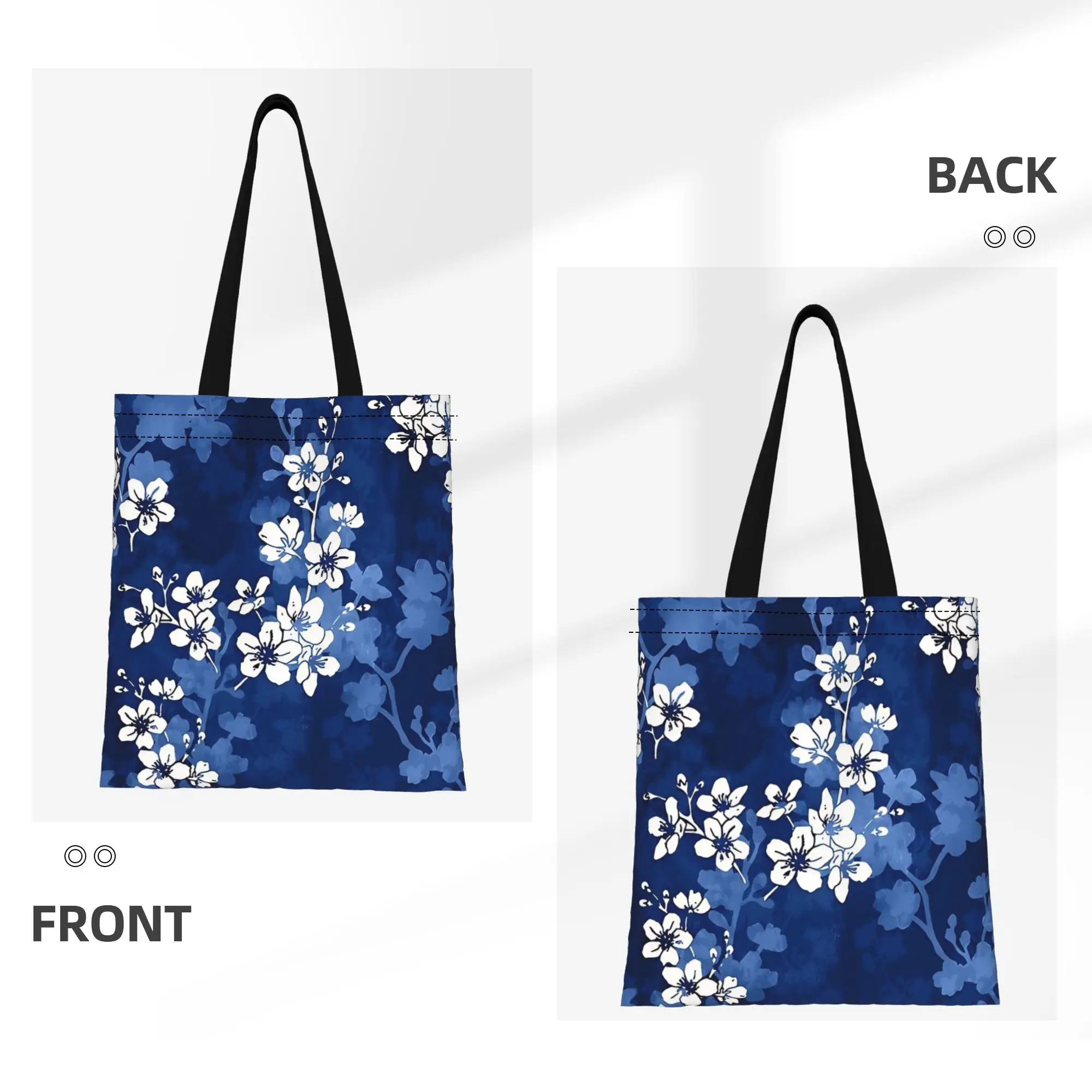 Floral Sakura blossom in deep blue Canvas Woman Tote Bag for Shopping Travel Outdoor Heavy Duty Shoulder Handbag