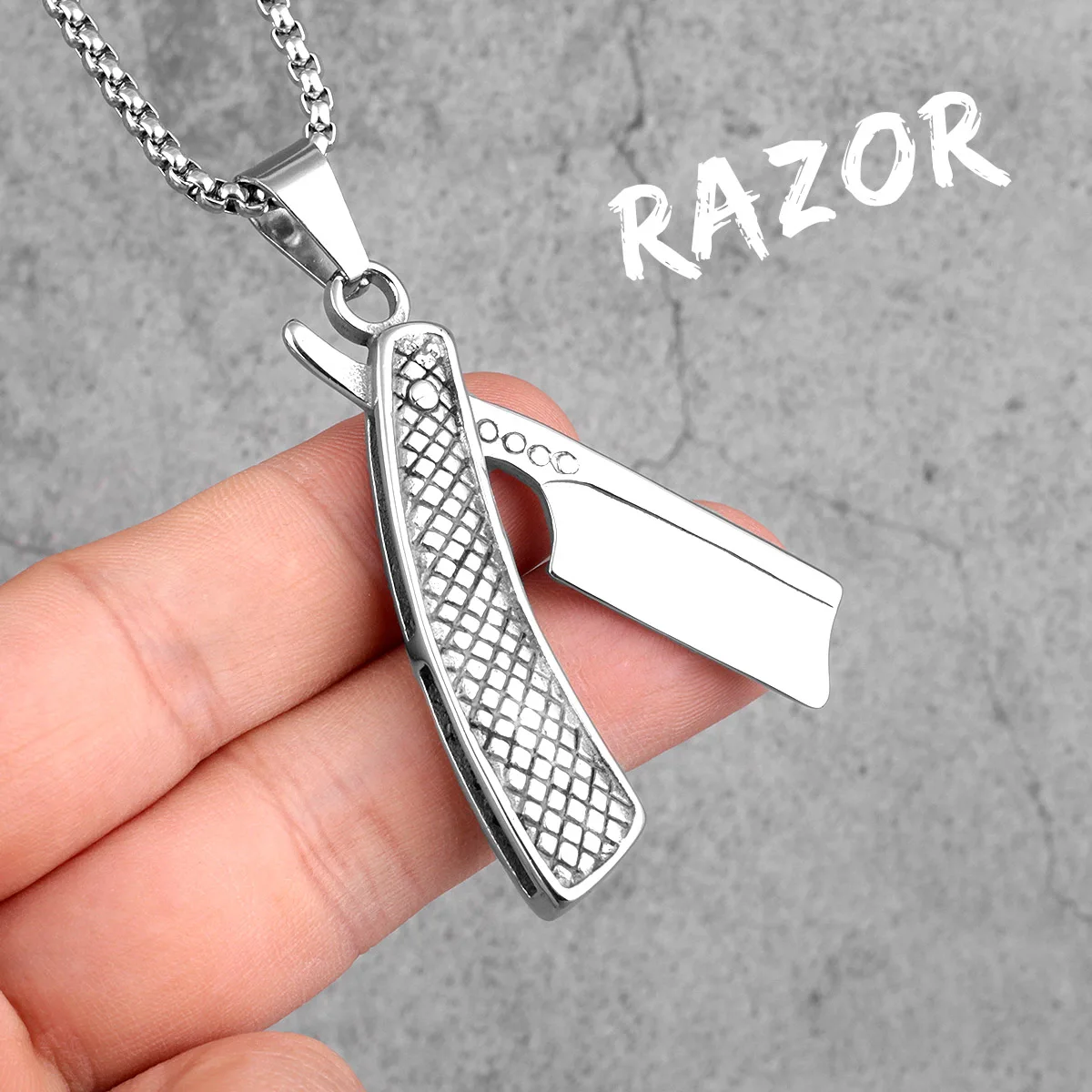 Haircut Razor Barber Long Men Necklaces Pendants Chain Punk for Boyfriend Male Stainless Steel Jewelry Creativity Gift Wholesale