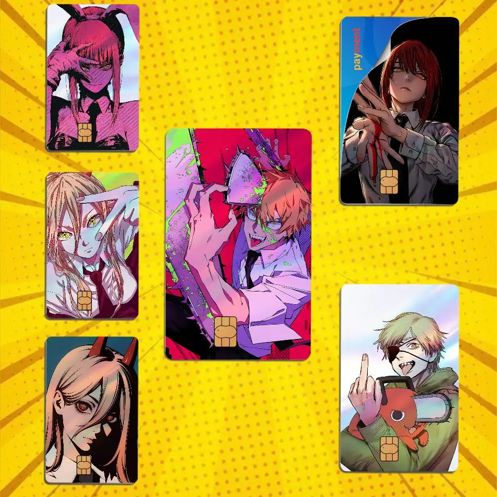 Denji Power Makima Chainsaw Man Card Skin Stickers For Bank Card Bus Metro Card Sticker Waterproof Gift Holographic Laser Credit