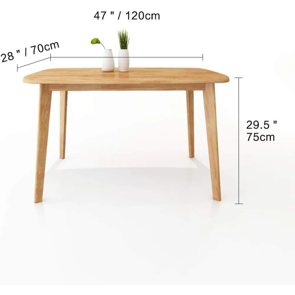 Mesa de jantar moderna de madeira maciça real de meados do século, mesa de trabalho, 47 polegadas, natural...