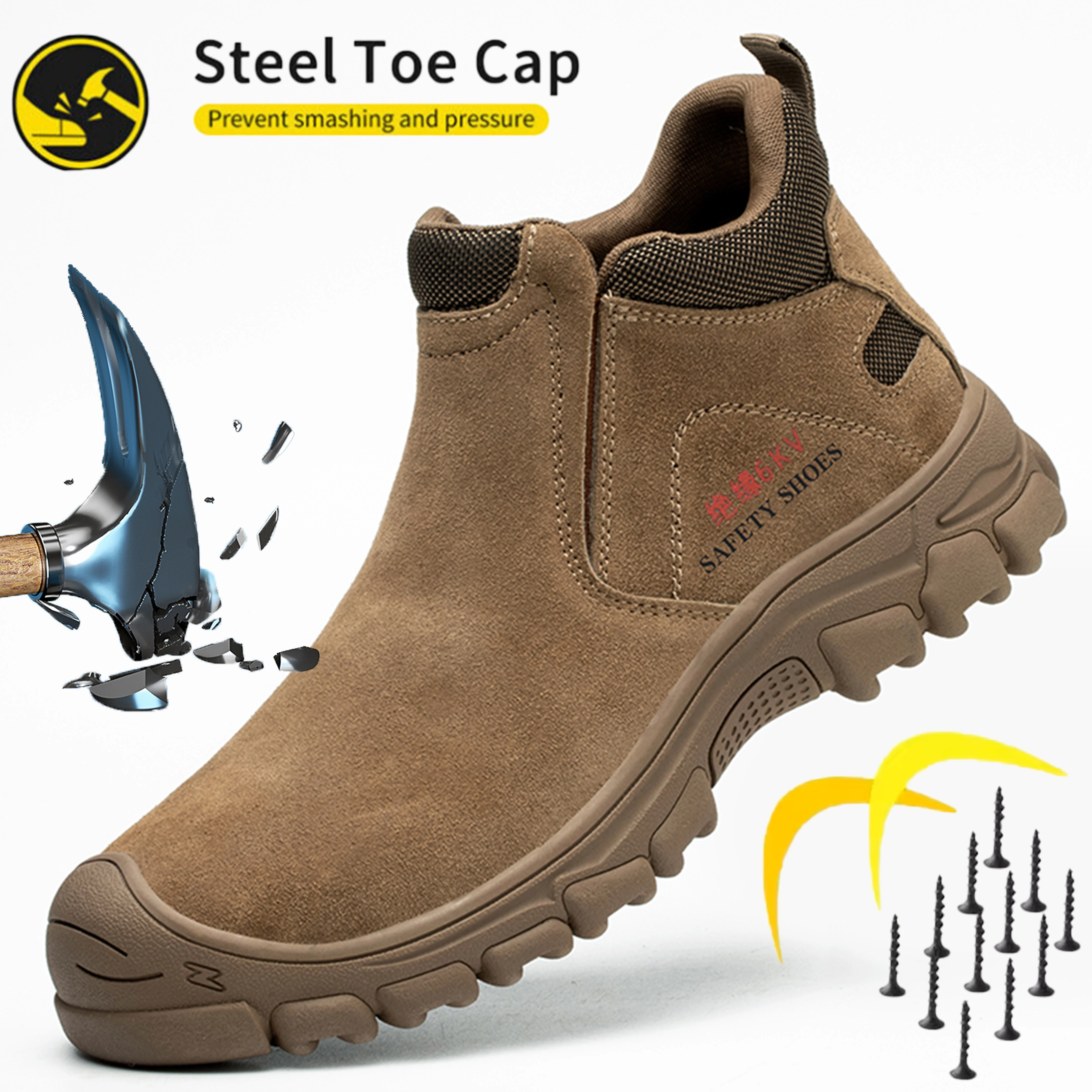 Men’s Comfortable Steel Toe Safety Work Boots, Anti‑Smash & Puncture‑Resistant, Protective Labor Footwear for Construction Sites