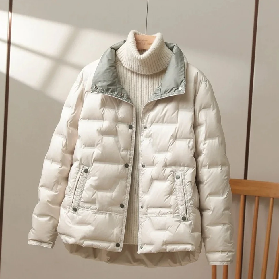 Frauen Herbst Winter Weiße Ente Unten Mantel Casual Revers Einreiher Jacke Mode Licht Puffer Parka Outwear