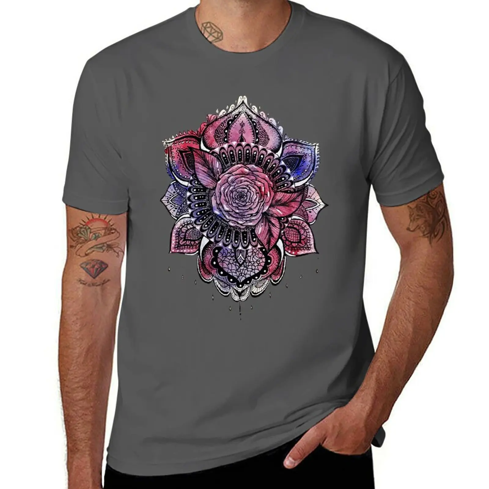 

Rose Mandala T-Shirt man t shirts cotton man t shirt cotton high quality man tshirt T-Shirt