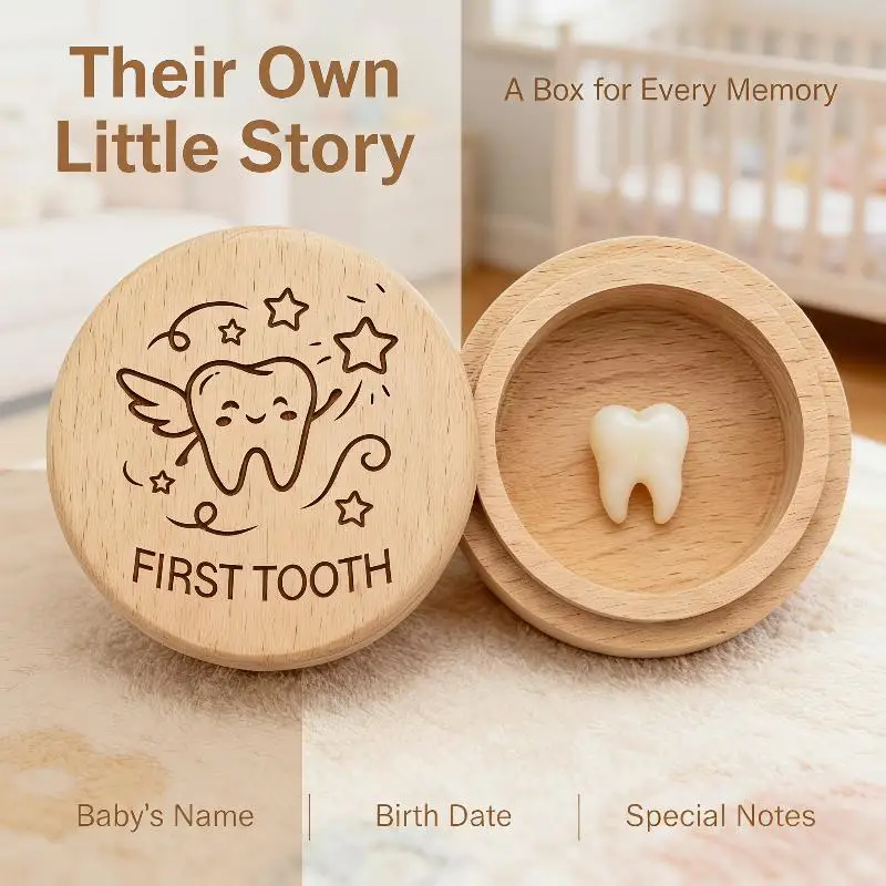 1Pcs Durable Collecting Teeth High Quality Baby Tooth Box Save Gifts Natural Solid Beech Wood Milk Teeth Organizer With Lid