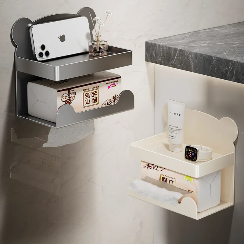 

Space Aluminum Toilet Toilet Tissue Box Shelf Paper Roll Rack Toilet Storage No Punching Tissue Rack