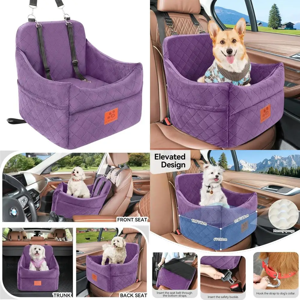 

Portable Washable Dog Car Seat with Thick Padding for Small/Medium Dogs Under 35lbs, Includes 2 Safety Belts and Storage Pockets