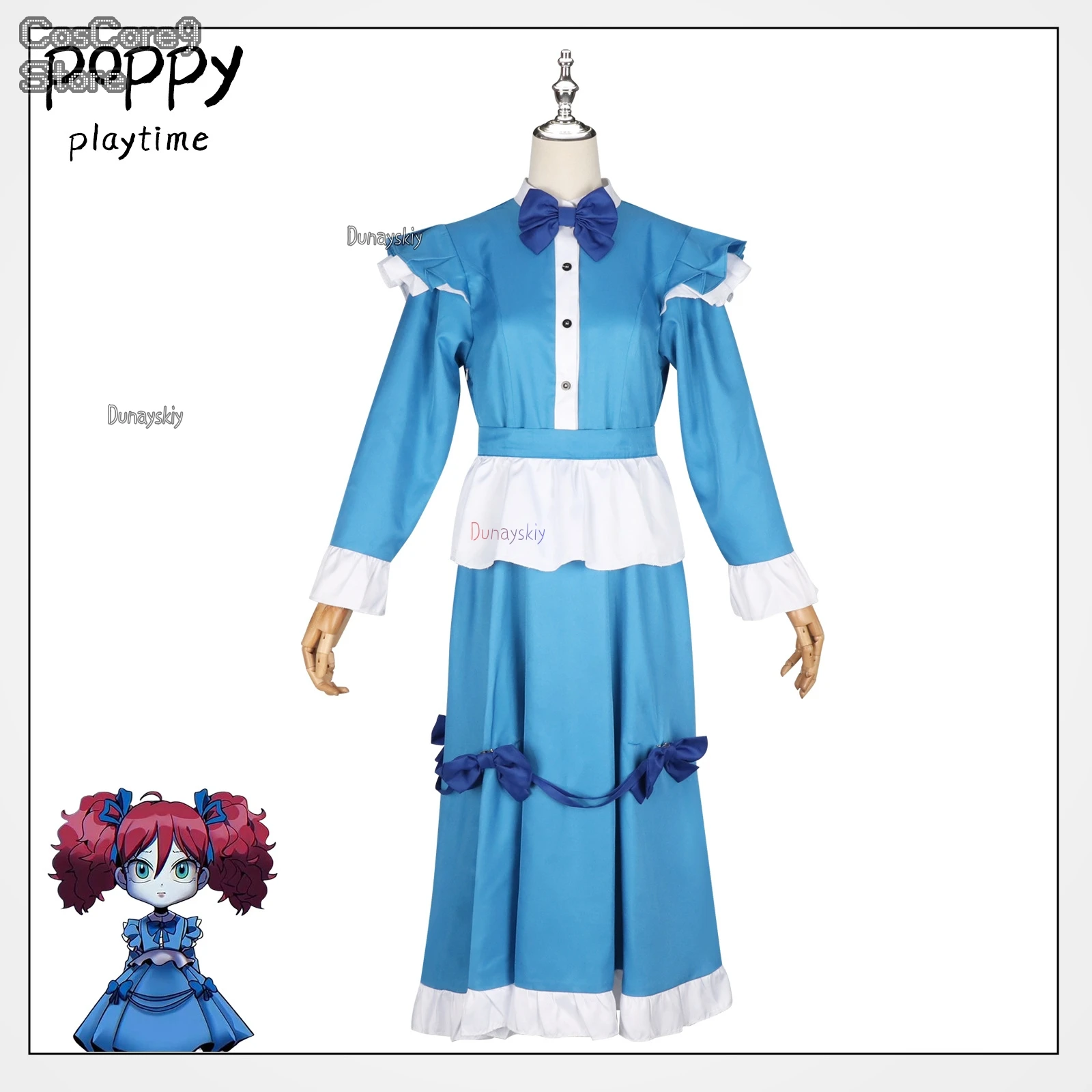 

Game Blue Maid Dress Lolita Poppy Cos Playtime Red Hair Girl The Poppy Cosplay 코스프레 Dress Halloween Party Dress Women Girls