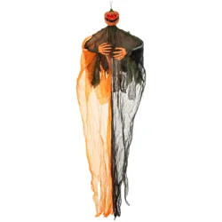 Homasis 6 FT Light-up Hanging Pumpkin Ghost with Red Glowing Eyes & Bendable Arms