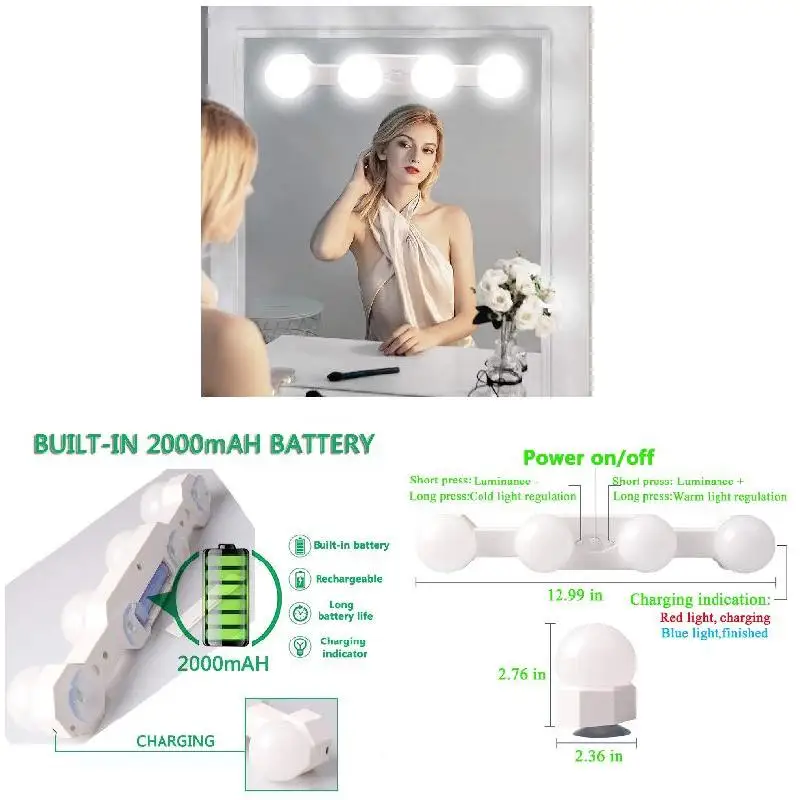 Portable Makeup Lights Cordless Super Bright With 4 LED Bulbs LED Vanity Mirror Light