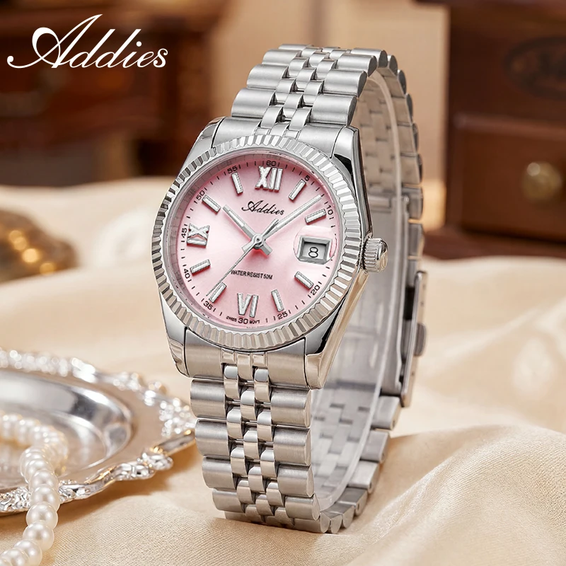 ADDIES Luxury Ladies Quartz Watch Sapphire Glass Calendar Waterproof Women's Watches BGW9 Luminous Stainless Steel Wristwatches