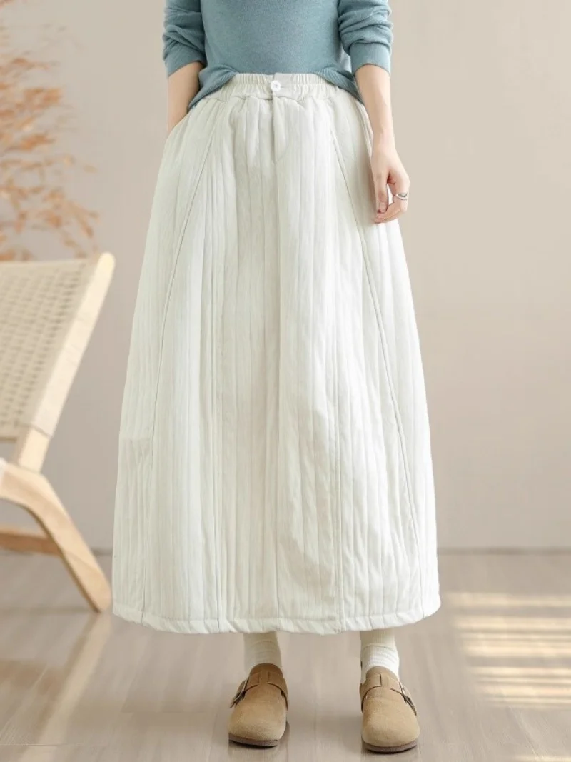 

Зимняя мягкая хлопковая юбка 2025 г., женская вельветовая юбка, женская толстая длинная темпераментная юбка трапециевидной формы w904