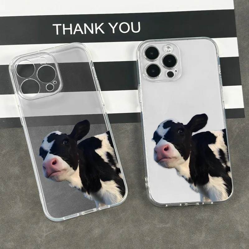 Funda de teléfono con diseño de vaca adecuada para iPhone 17 16 15 14 13 12 11 Pro/Max/Plus, funda trasera transparente anticaída y a prueba de golpes