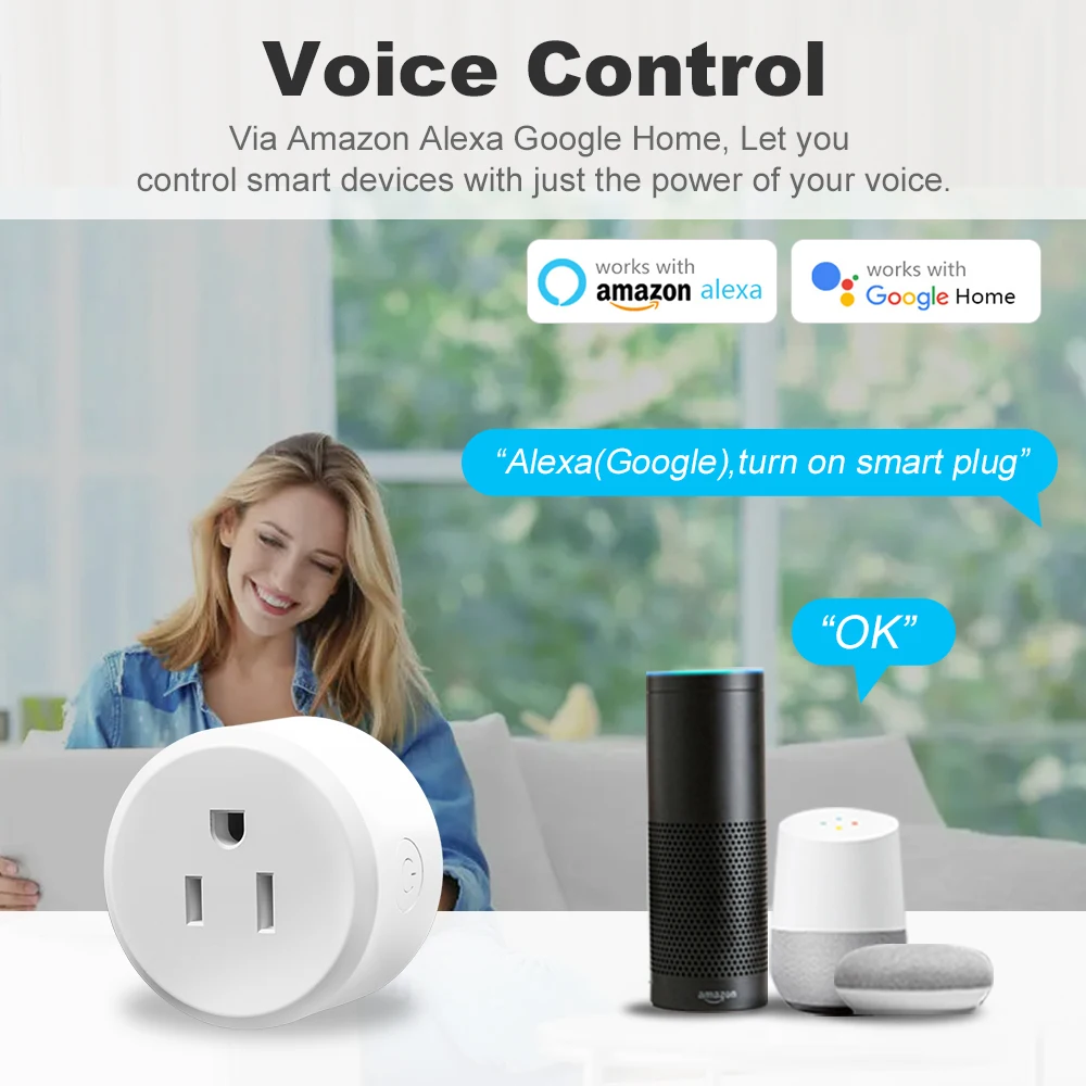 Tuya WiFi Smart Socket US Mini Plug 10A APP Remote Alexa Google Home Control Timer Voice Control Smart Home Power Socket