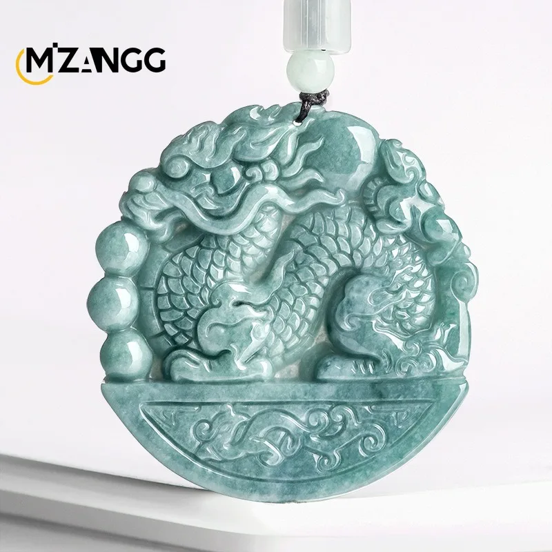 Natural Jadeite Blue Water Dragon Play Beads Charm Dragon Pendant Exquisite Carving High-grade Men and Women Jewelry Gifts