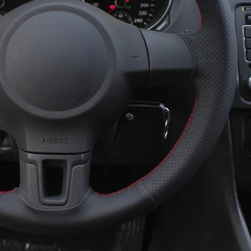Hand-Stitched Soft Black Artificial Leather Car Steering Wheel Cover For Volkswagen Golf 6 Mk6 VW Polo MK5 2010-2013
