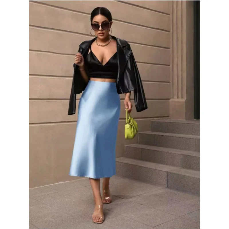 Bodycon Dress Satin Mid-Length Skirt Spring Summer New Women's Fashion Straight