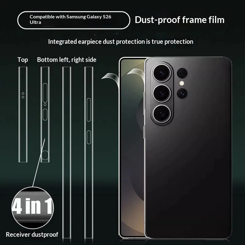 Rahmen-Hydrogel-Folie, Seitenschutz, Staubschutznetz, Skin für Galaxy S26 Plus, transparenter Randaufkleber, transparente Folie für Samsung Galaxy S26 Ultra