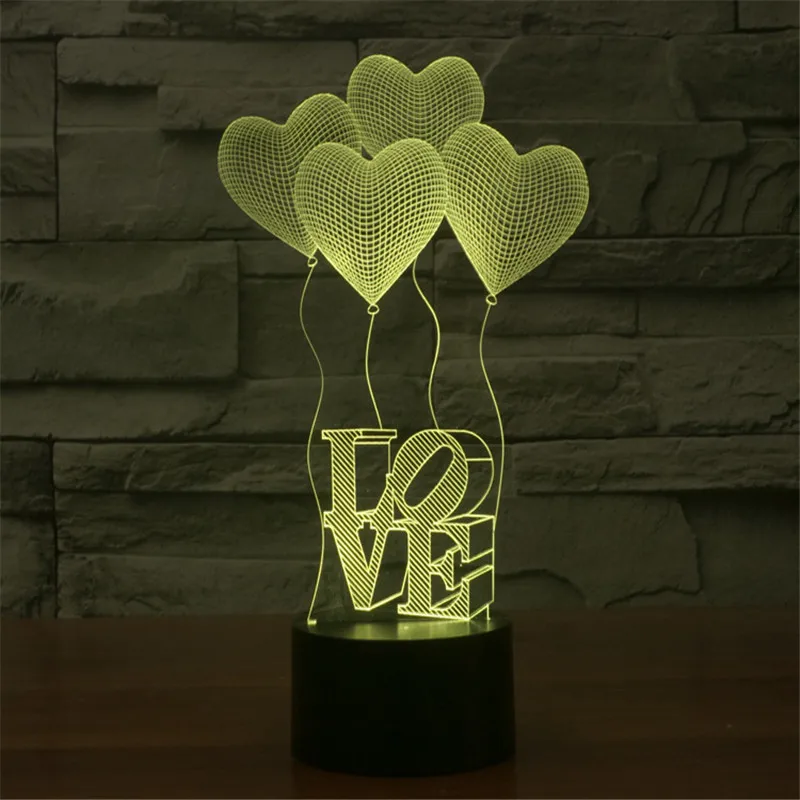 3D Love Balloons Nightlight 7 Colors Change Art Sculpture Light USB Powered With A Soft Glow for Kids Desk Lamps