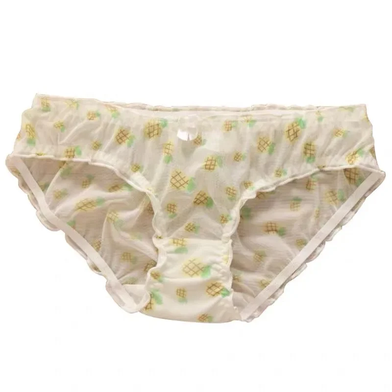 Japanese Underwear Female Girl Sweet Breathable Strawberry Mesh See-through Low-waist Briefs Cartoon Sexy Underwear Women