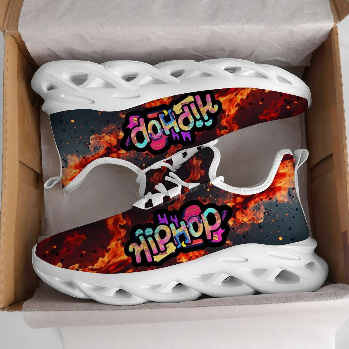 

Sneakers for Men Lightweight Hip Hop Flame Print Casual Comfortable Walking Shoes Training Anti Slip Casual Outdoor Footwear