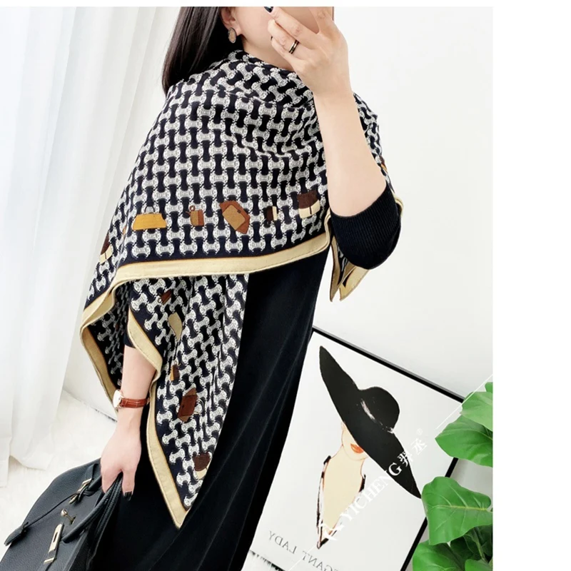 Women Winter Blanket Scarf Shawl 130*130cm Ladies Large Square Wool Scarves Wraps Cape Fashion Printed