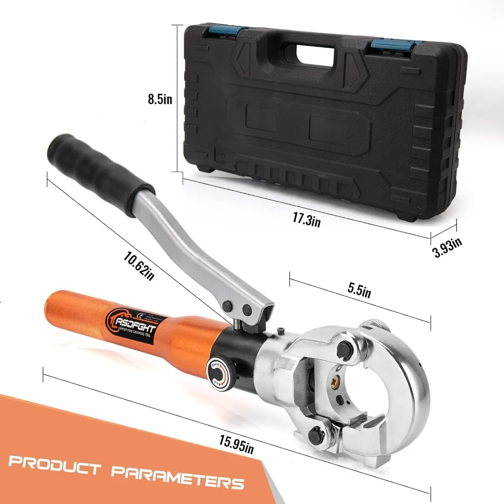 Copper Pipe Crimping Tool - with 1/2", 3/4", 1" Jaws, Copper Tube Fittings Hydraulic Pipe Crimping Tool for Pro Press