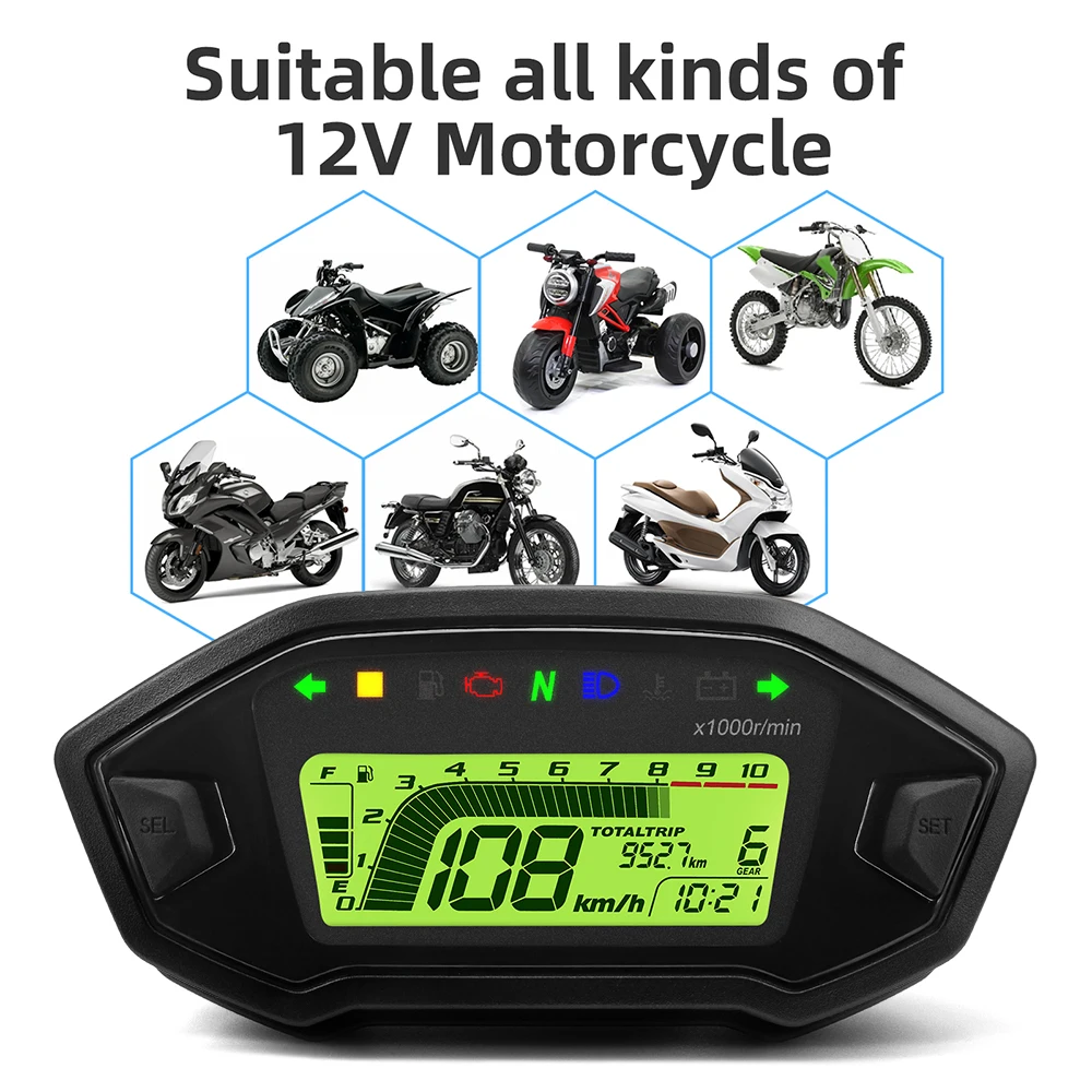 Motorrad Instrument Armaturen brett 7 Farblicht 0 ~ 10000 U/min Drehzahl messer digitaler Tachometer
