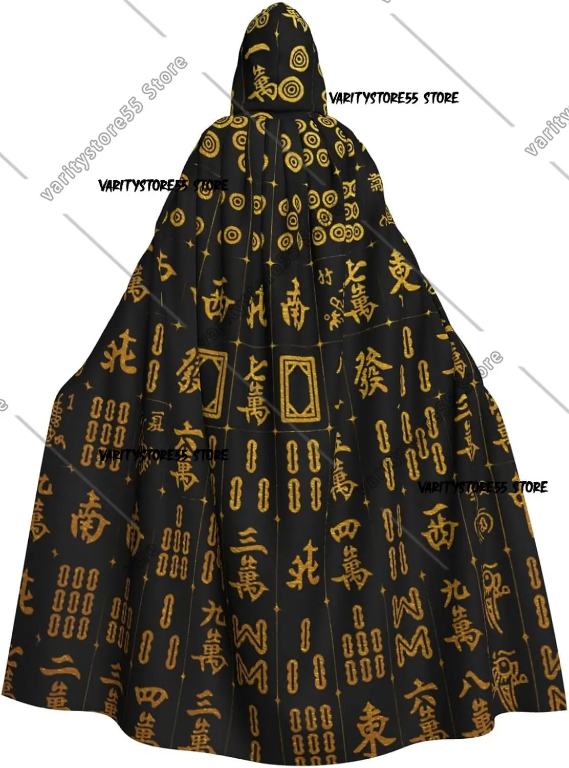 

Golden Mahjong Vintage Black Adult Witch Hooded Cape Halloween Costume Hooded Cloak