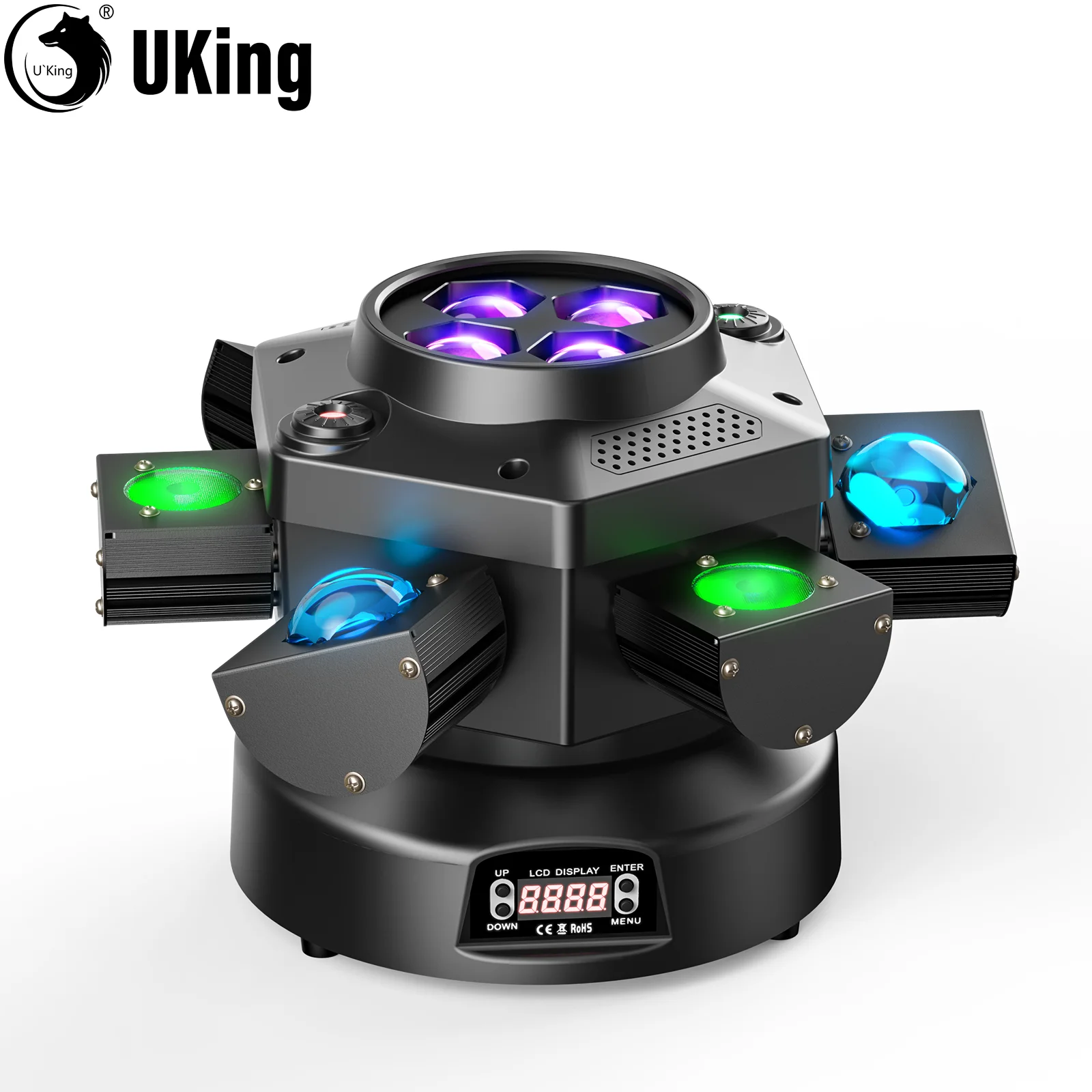 U'King LED 6 Arms Moving Head Lights 150W RGBW 4IN1 Beam/Wash/Zoom Effect Stage Light DMX512 DJ Light For Wedding Party KTV Show