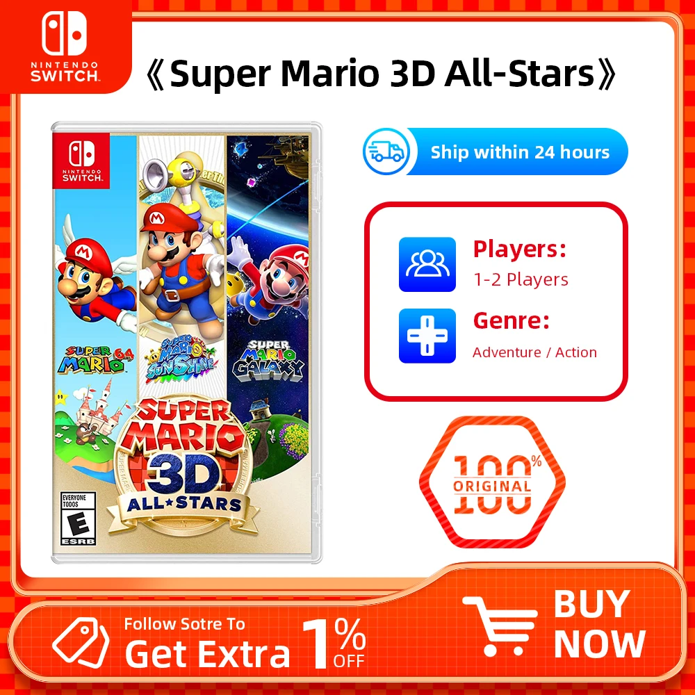 Nintendo Swtich - Super Mario 3D All Star Collection - 4.5GB Adventure Action Game Card