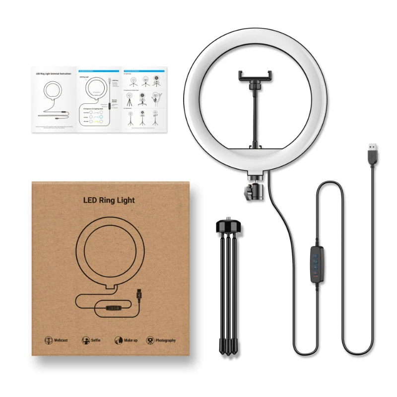 

Live outdoor portable tripod desktop selfie beauty photography LED ring 26CM mobile phone filling light