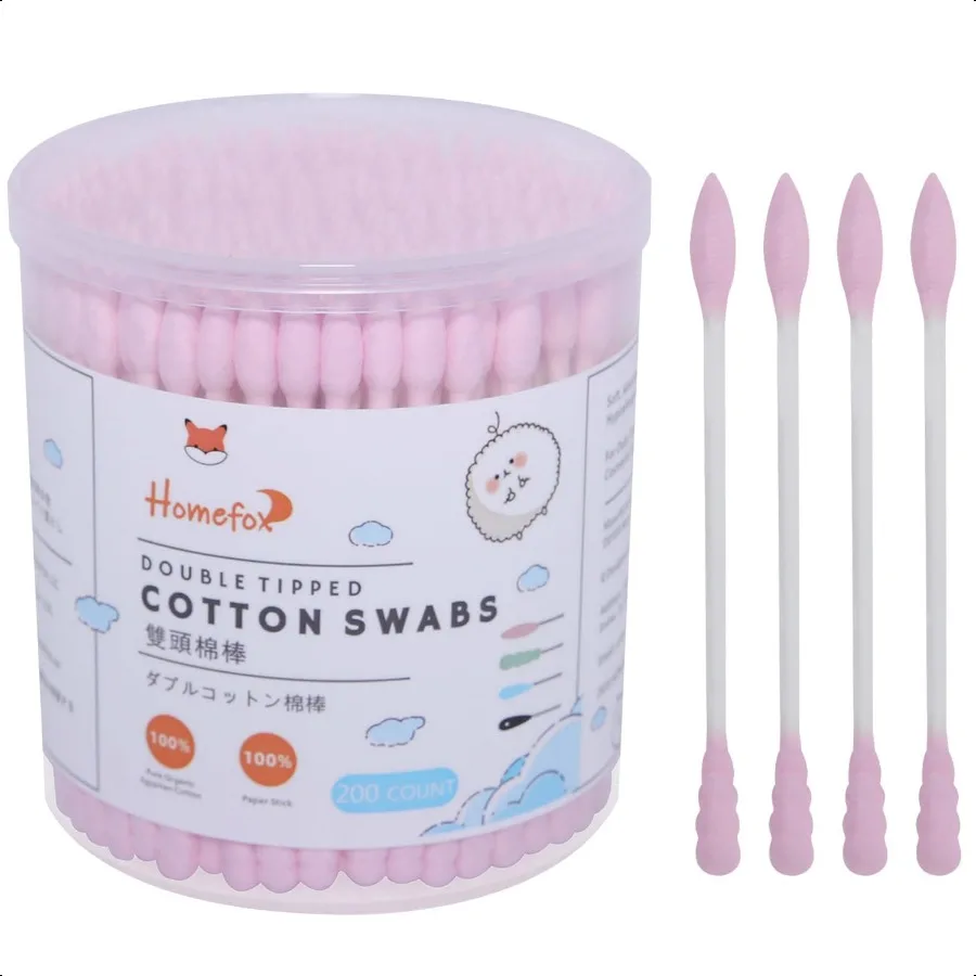 Pink Cotton Swabs Spiral Pointed 200 Count Organic Cotton Buds Double Side Tightly Wrapped Precision Cotton Tips Paper Stick So