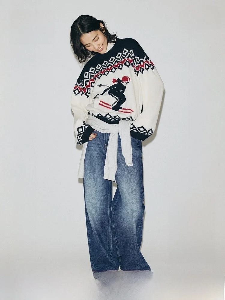 

Женский вязаный свитер H&M с вышивкой Cisas, зимний, повседневный, из смесовой ткани (полиэстер, акрил, шерсть, спандекс), с круглым вырезом