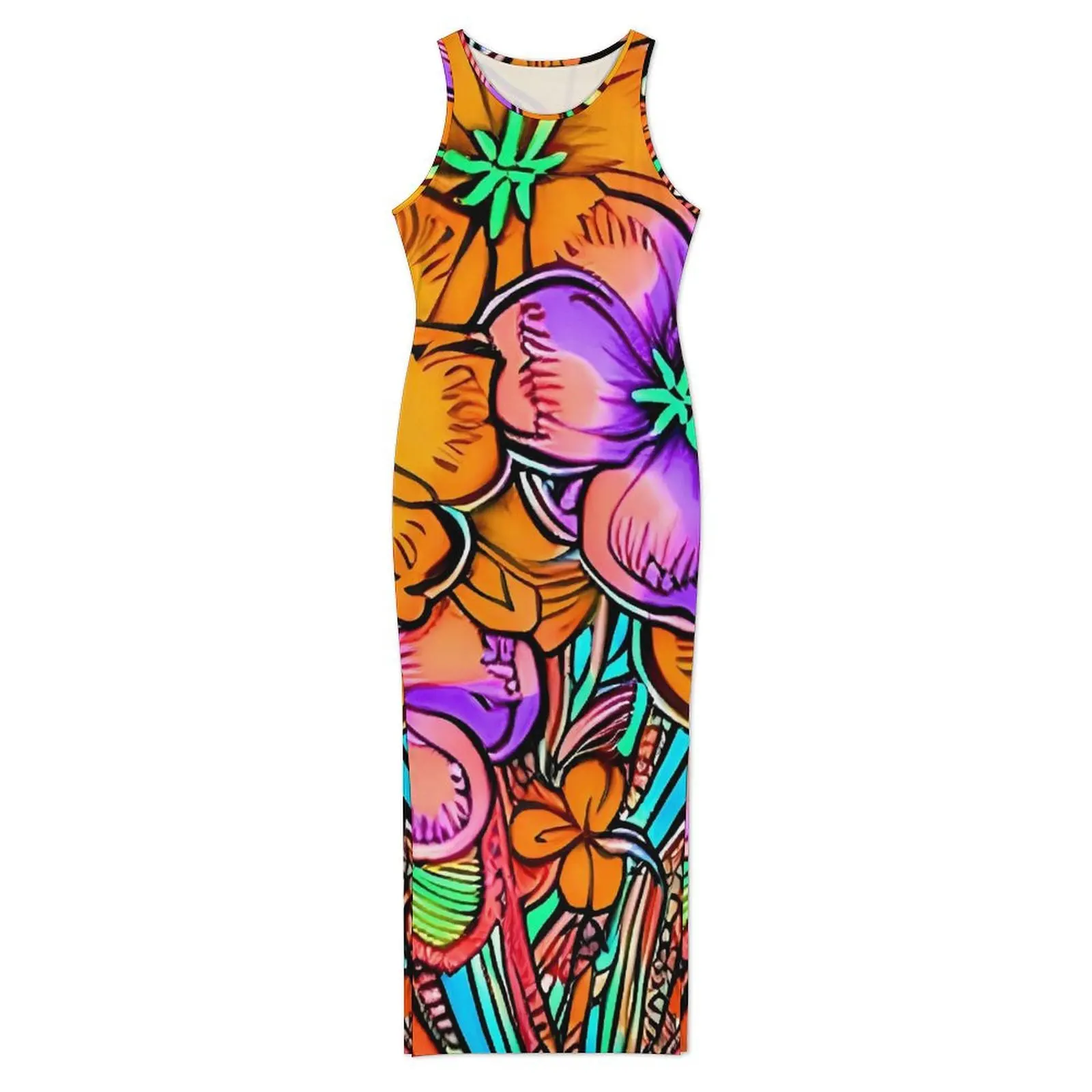 Senhoras bodycon vestido elegante colorido floral maxi vestidos verão havaiano flor energia estética vestido personalizado tamanho grande 3xl 4xl