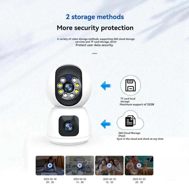 Cámara de vigilancia con doble lente para el hogar, Monitor de bebé, protección de seguridad, Wifi, PTZ, intercomunicador de vídeo, 2MP