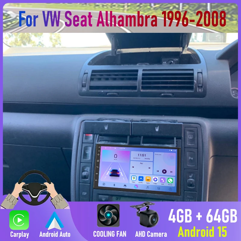 

7'' For VW Seat Alhambra 1996-2008 Car Radio Stereo Android 15 Auto Navi CarPlay Rear Camera Head Unit GPS FM BT Google Map