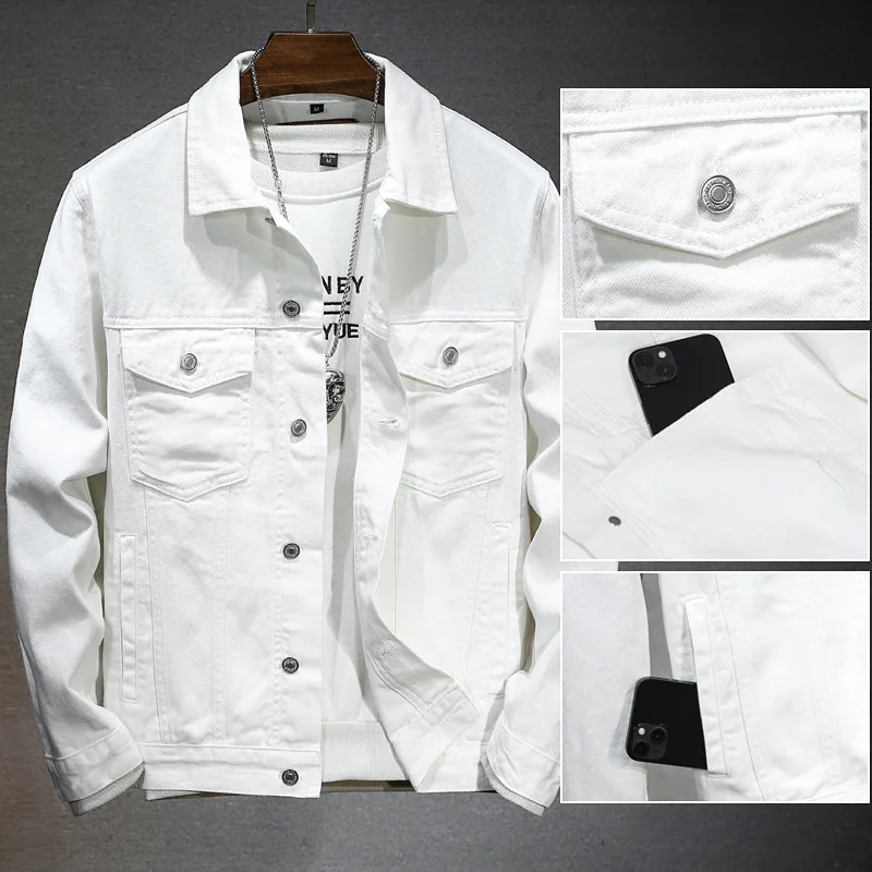 

Men's Jacket Spring Autumn Casual Loose White Denim Coat Pocket Spliced Design Lapels Tops Suitable for Daily Casual Outfits