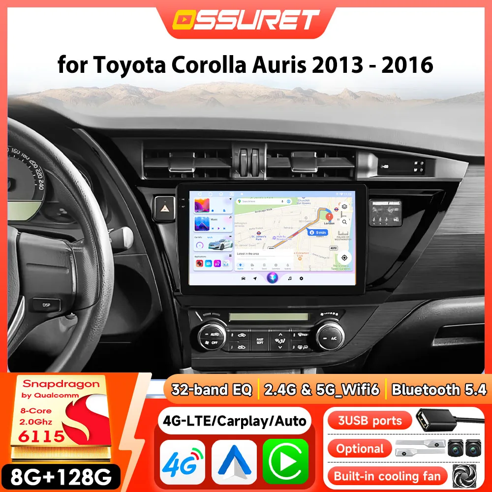 Multimedia de coche de 10,1 pulgadas para Toyota Corolla Auris 2013-2016 Autoradio Wirelss Carplay Android 2Din 6115 reproductor de pantalla