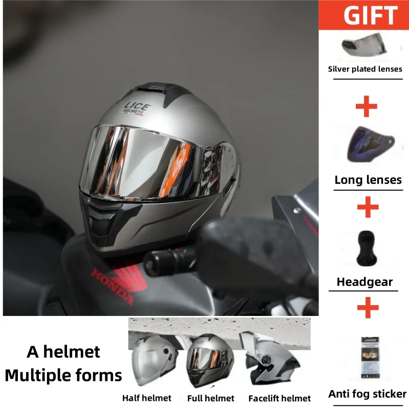 

LICE901 Helmet Motorcycle Racing Car Dual Lens Large Tail Wing Exposed Helmet Cool Full Helmet Crash Resistant and Breathable