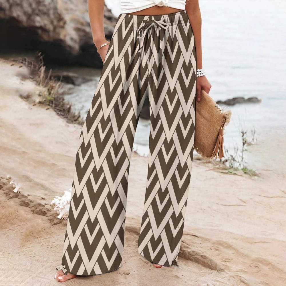 Woman Boho Checkered Pant Outfit Diamond Pants For Seaside Vacation Relaxed Fit Outfits Fashion Diamond Pattern Drawstring Pants