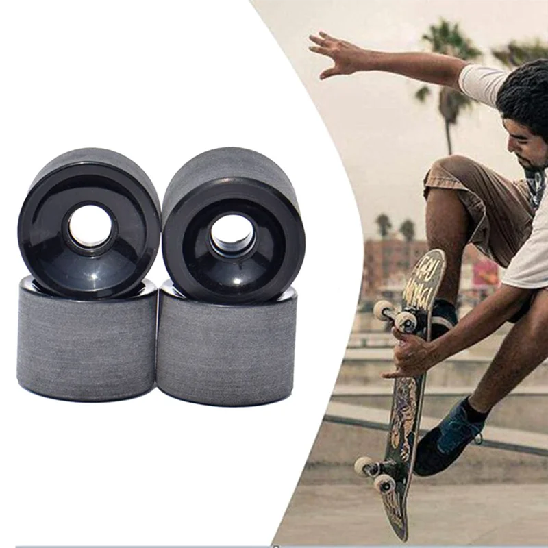 新しい 4 個 70x51mm サーフ スケートボード ホイール ロングボード 低ノイズ 耐摩耗性 ロード フィールド スケート ツールとガスケット付き (ブラック)