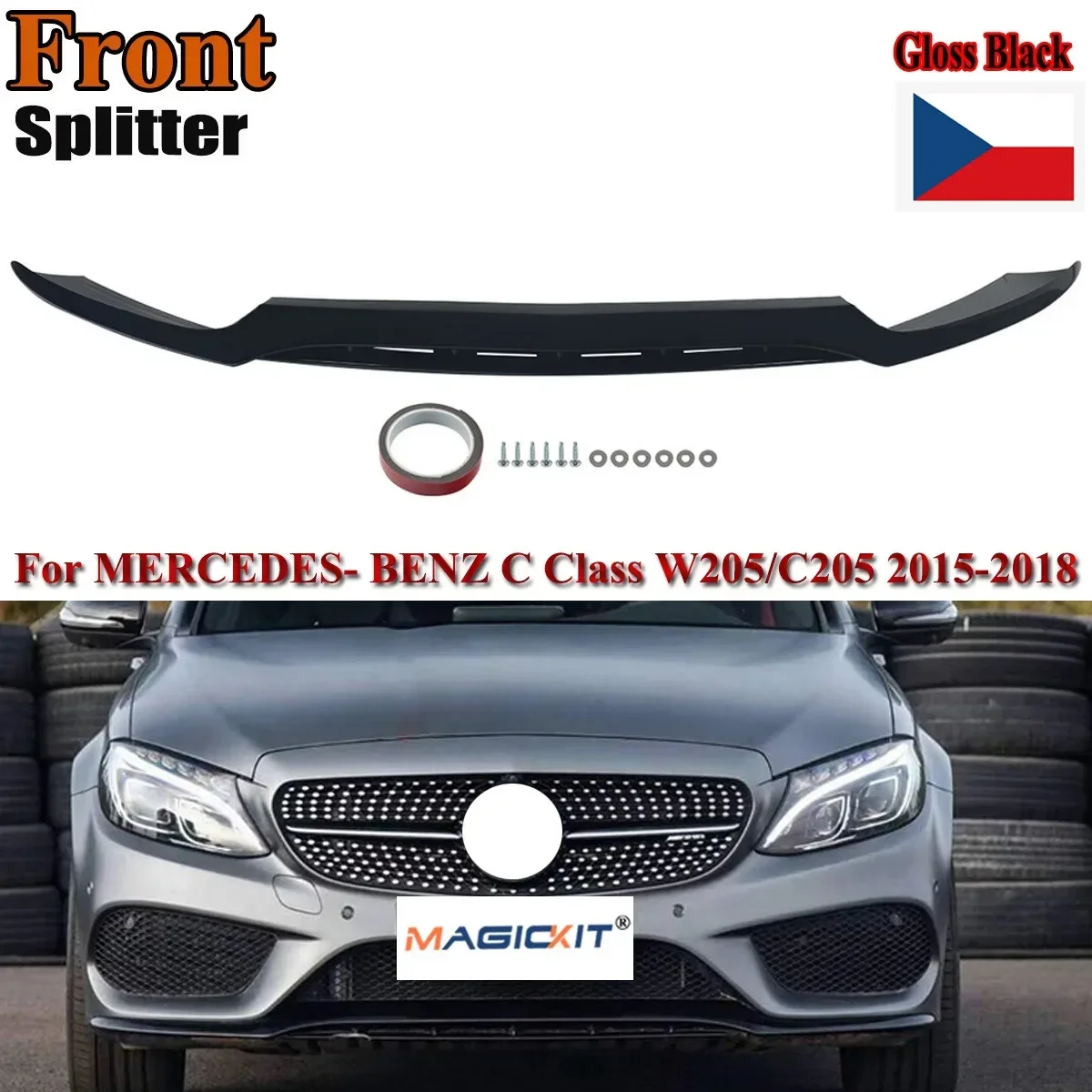 MagicKit For Mercedes C Class 2014-18 A205 W205 C205 S205 C43 AMG Look Front Lip Splitter