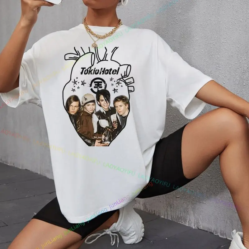 الألمانية روك باند طوكيو فندق جولة تي شيرت مطبوع الرجال الهيب هوب روك الشرير القوطية تي شيرت عادية فضفاض قصيرة الأكمام قميص