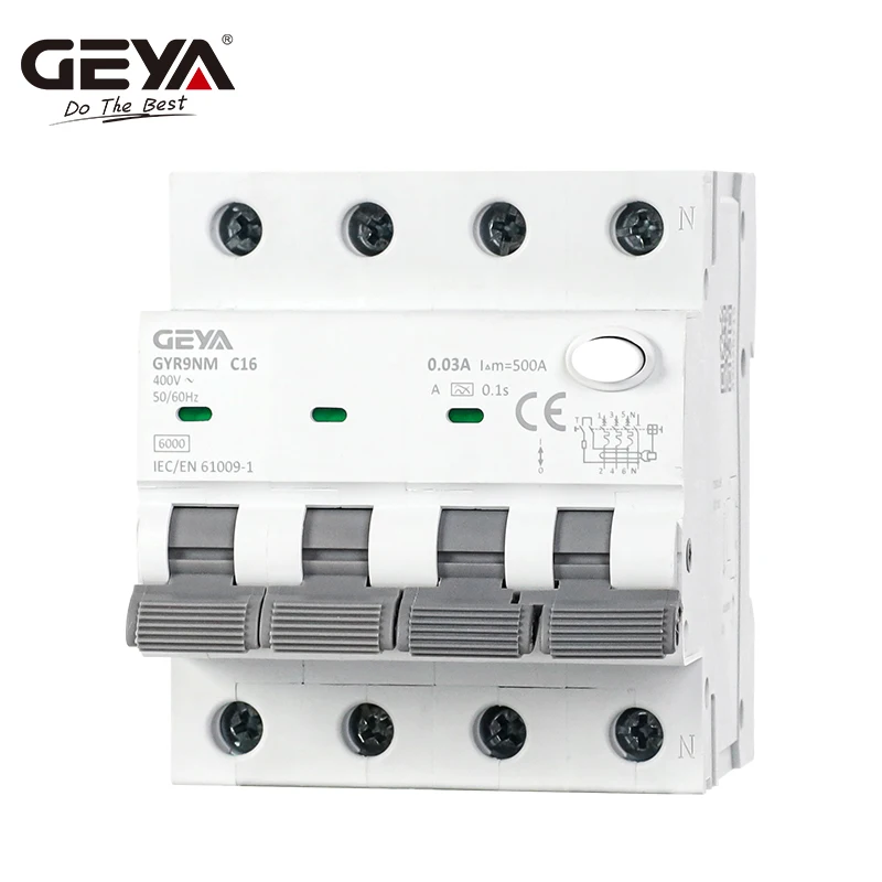 GEYA GYR9NM Type A RCBO 2P 4P Magnetic Residual Current Circuit Breaker with Over Current  Protection 10A 16A 25A 32A 40A 30mA