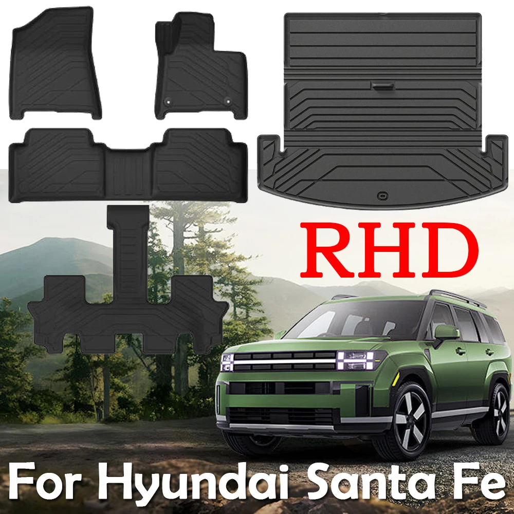 TPE Floor Mats for 2024 2025 2026 Hyundai Santa Fe (Hybrid) All Weather 6/7-seater Trunk Cargo Mat Liner Accessories