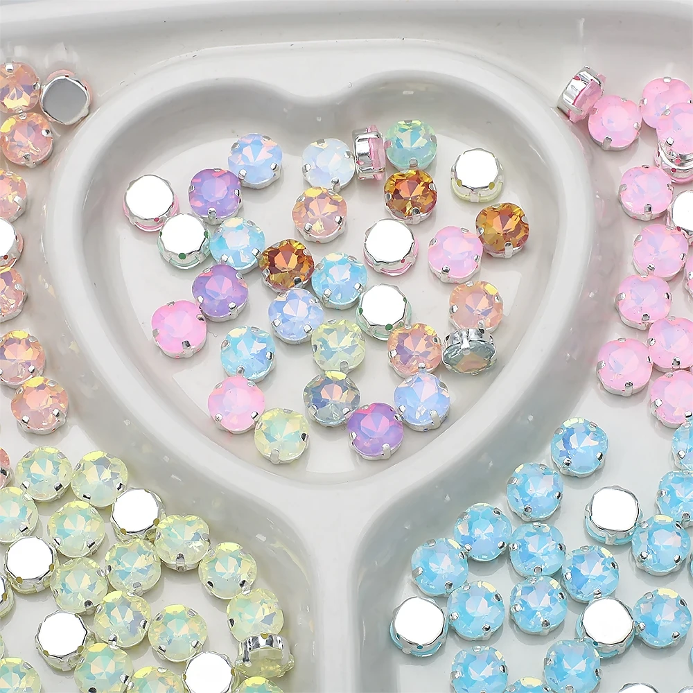 10 Stück 10 mm silberne Klaue, Mokka-Opal-Klaue, flache Rückseite, Kristallglas, lose Strasssteine zum Aufnähen, DIY-Handwerk, Nähen, Schmuckzubehör