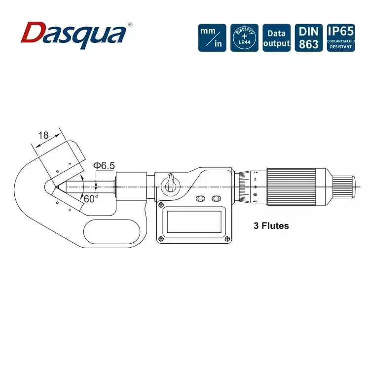 3 Flutes IP65 Water Proof Carbide Tipped Digital V-anvil Micrometer With Ratchet