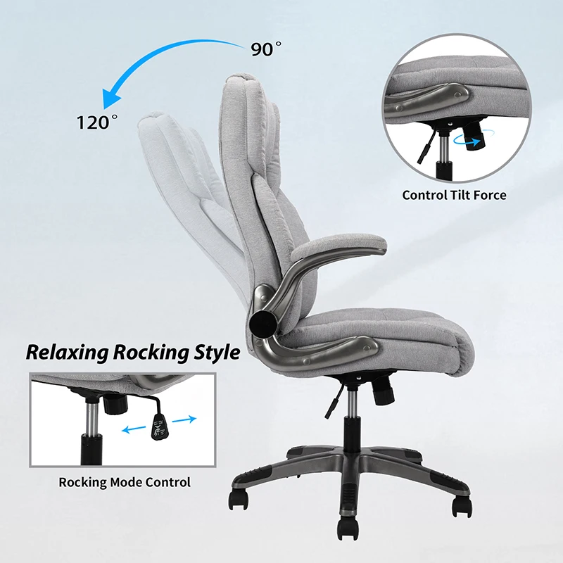 Gray Office Chair With Flip-Up Armrests And Wheels, Executive Office Chair On-Site