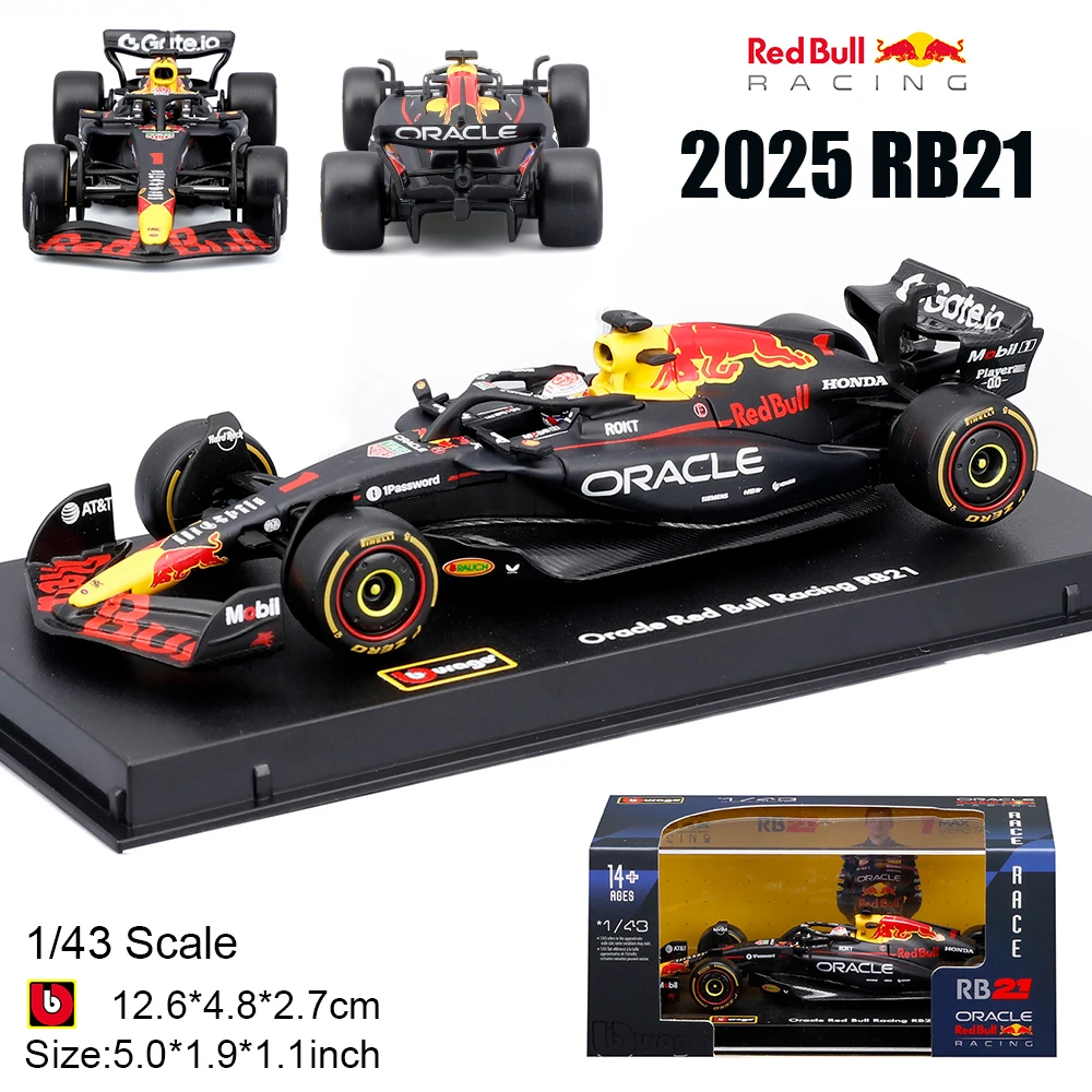 Bburago 1:43 F1 2025 Red Bull RB21 # 1 Verstappen # 22 Yuki Tsunoda Legierung Auto-Modell Spielzeug Sammlerstück mit Acrylbox