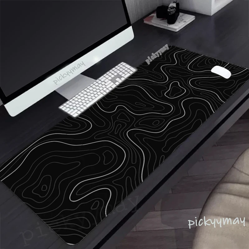 

Gamer Mousepad Black Topographic Line Mouse Pad Large Mouse Mat Natural Rubber Desk Rug PC Desk Mats Office Mousepads 120x55cm